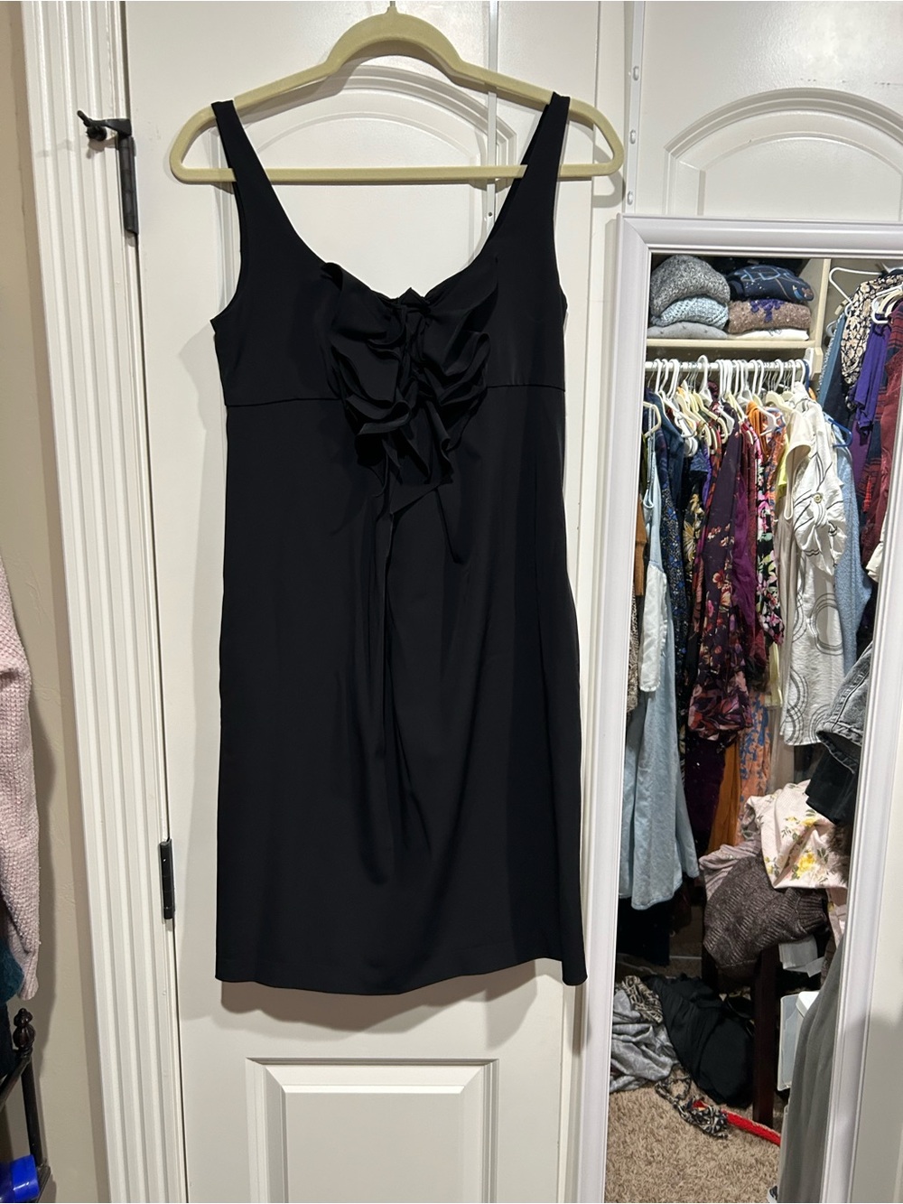 Diane von Fürstenberg Black Sleeveless Mini Dress with Front Ruffle Tie